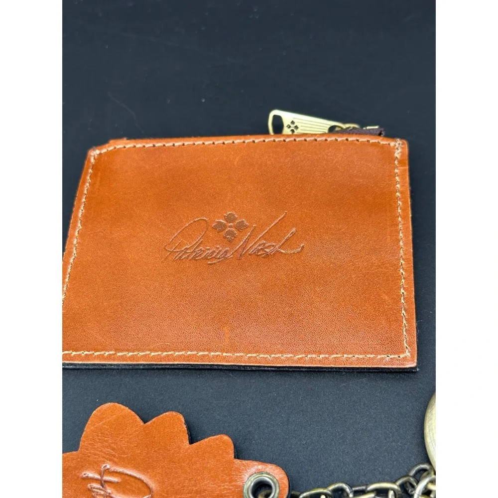 Patricia Nash Leather Card Case and Keychain Set Tan Cognac Flower Charm
